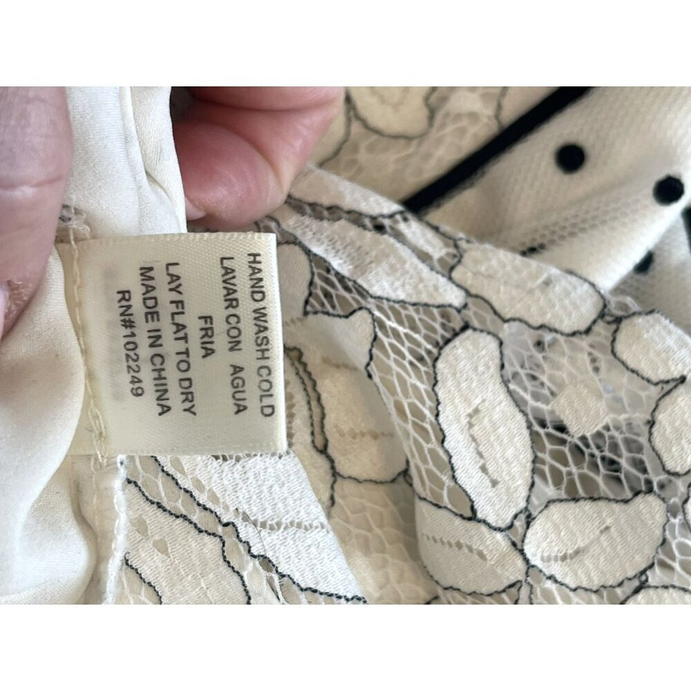 SKIES ARE BLUE Anthropologie White Black Lace Blouse S Women's Floral Polka Dot - Picture 3 of 6